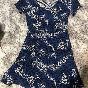 Charming Charlie Blue and Black Patterned Dress